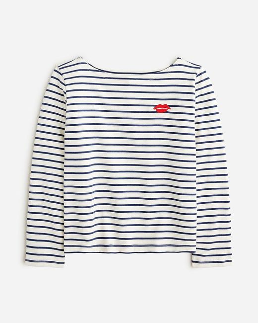 J.Crew Blue Classic Mariner Cloth Boatneck T-Shirt With Embroidery