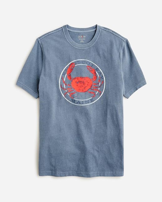 J.Crew Blue Vintage-Wash Cotton Crab Graphic T-Shirt for men