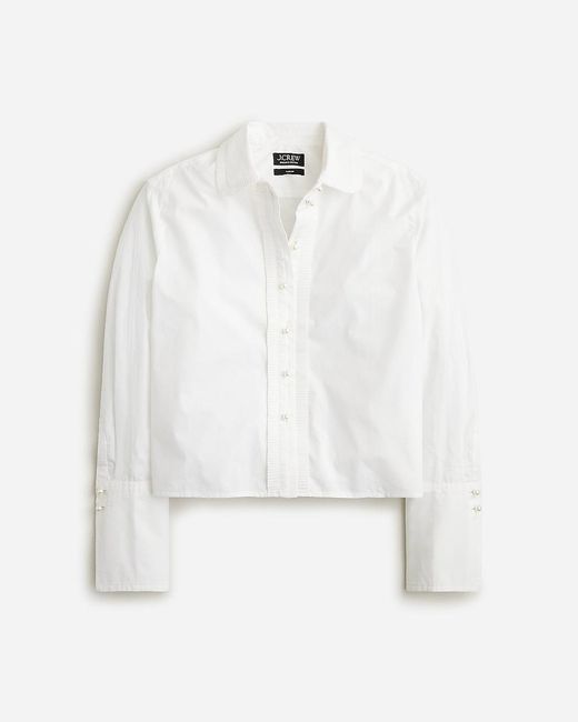 J.Crew White Cropped Garçon Shirt With Pearl Buttons