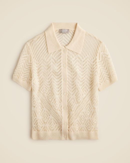J.Crew Natural Sheer Pointelle Button-Up Short-Sleeve Cardigan