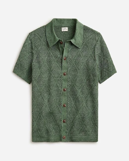 J.Crew Green Short-Sleeve Linen Diamond-Stitch Sweater-Polo for men