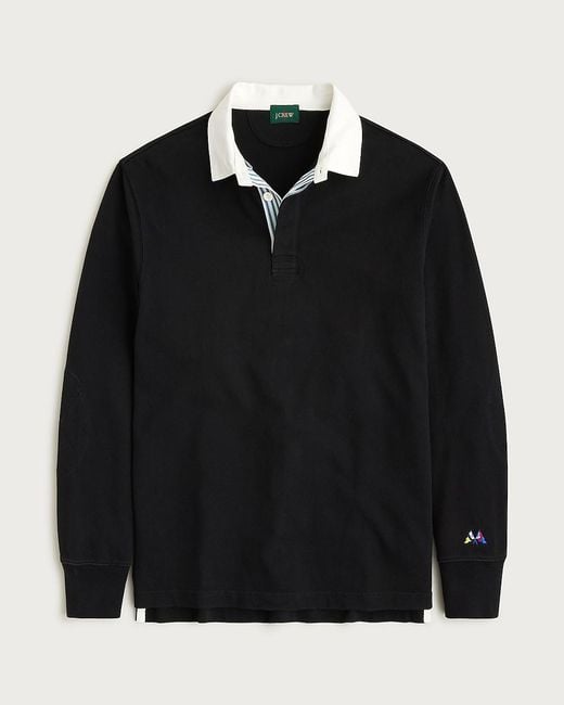 J.Crew Black Rugby Shirt With Striped Placket for men