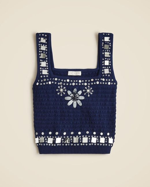 J.Crew Blue Sweater-Tank With Hand-Embellished Mirrors