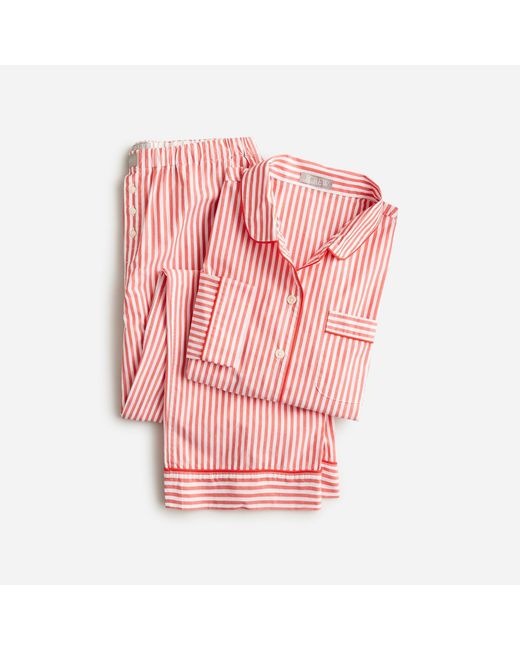 J.Crew Pink Long-sleeve Cropped Pajama Pant Set In Striped Cotton Poplin