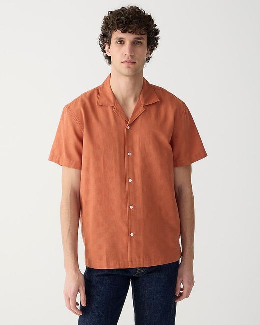 J.Crew Orange Short-Sleeve Textured Cotton Camp-Collar Shirt for men