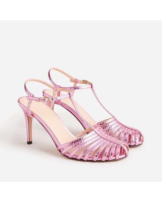 J.Crew Pink Rylie Caged-toe Heels In Snake-embossed Italian Leather