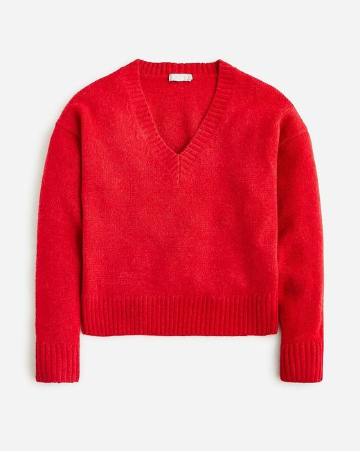 J.Crew Red Relaxed V-Neck Pullover Sweater