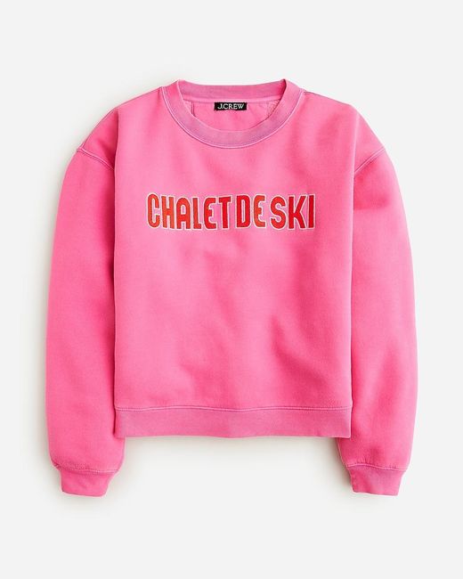 J.Crew Pink Heritage Fleece Chalet De Ski Graphic Sweatshirt