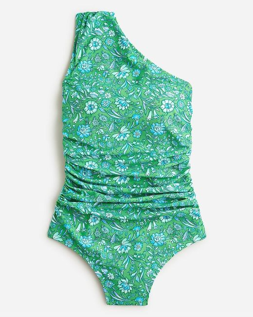 J.Crew Green Ruched One-Shoulder One-Piece Swimsuit