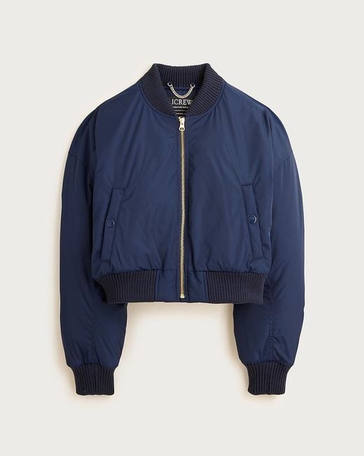 J.Crew Blue Puffer Bomber Jacket With Primaloft
