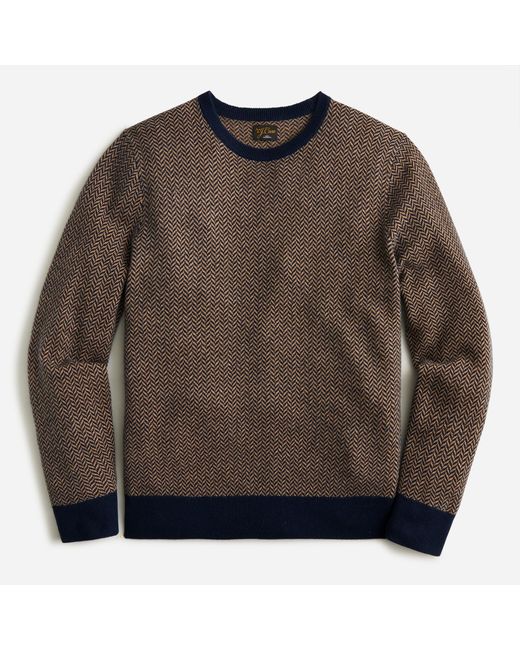 J.Crew Cashmere Herringbone Jacquard Crewneck Sweater in Brown for Men