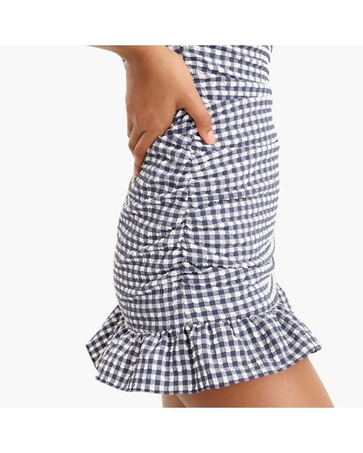 J.Crew Synthetic Ruched Bandeau Swim Dress In Puckered Gingham in Blue