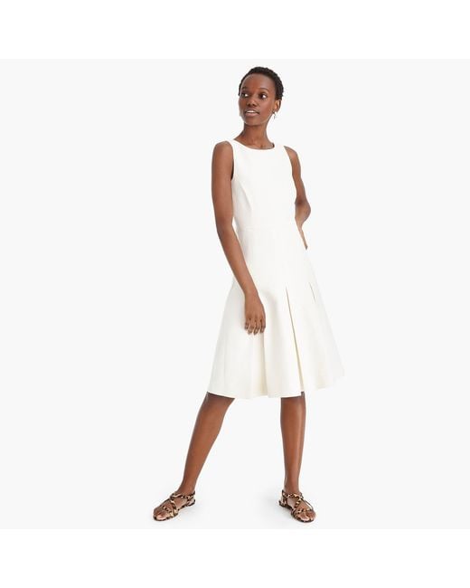 J.Crew White Sleeveless Pleated A-line Dress In Structured Linen