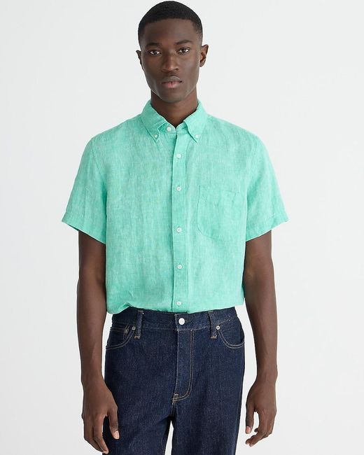 J.Crew Green Short-Sleeve Baird Mcnutt Irish Linen Shirt for men