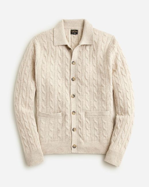 J.Crew Natural Cashmere Cable-Knit Polo Cardigan Sweater for men
