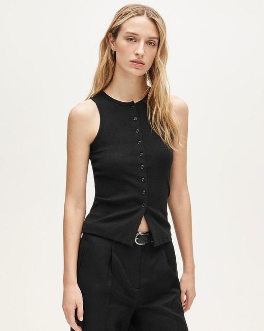 J.Crew Black Perfect Rib Button-Up Shell Top