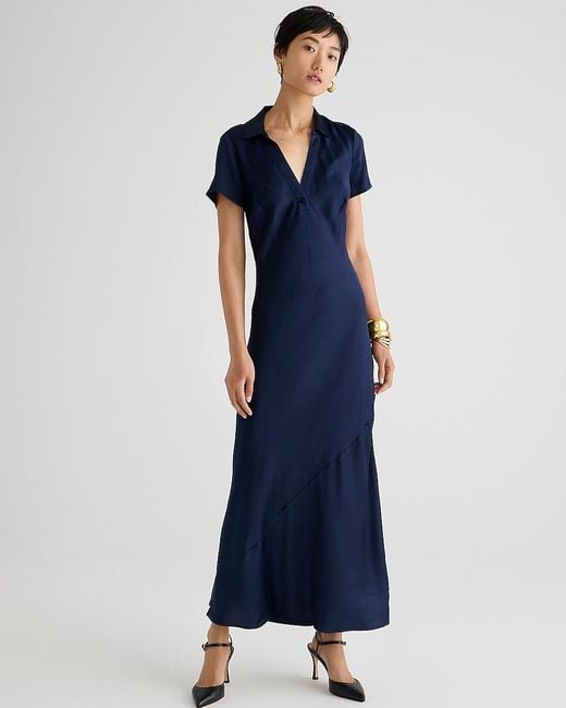 J.Crew Blue Short-Sleeve Maxi Slip Dress