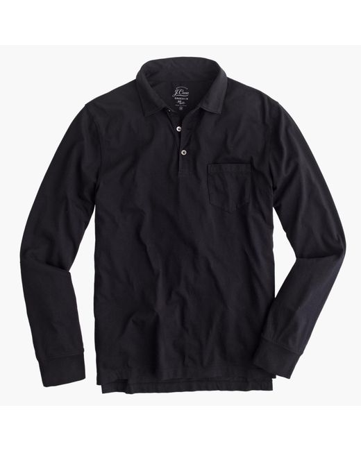 J.Crew Black Tall Broken-in Long-sleeve Pocket Polo Shirt for men