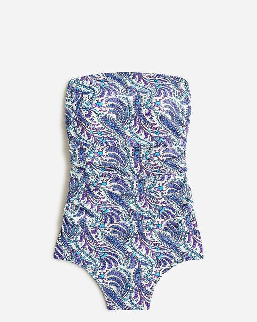 J.Crew Blue Ruched Bandeau One-Piece Swimsuit