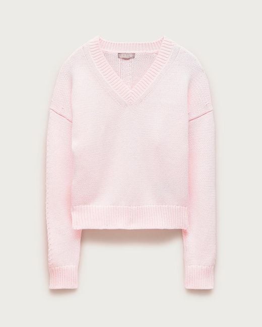 J.Crew Pink Cotton-Blend V-Neck Pullover Sweater