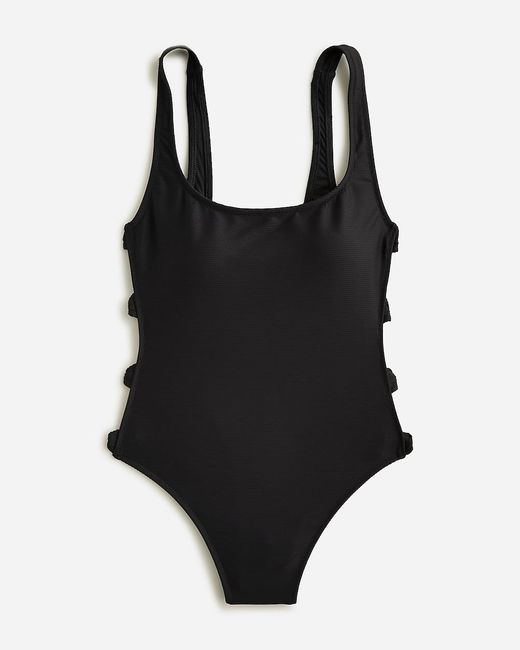 J.Crew Black Ribbed Side-Bow One-Piece Swimsuit