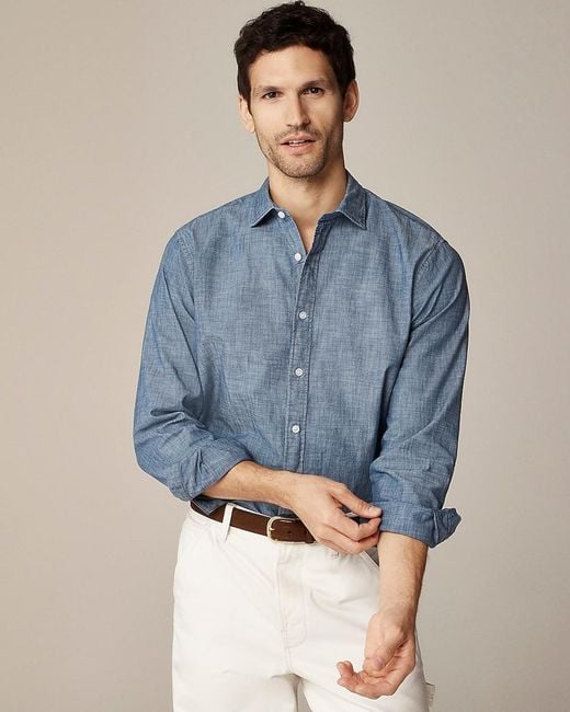 J.Crew Blue Slim Bowery Chambray Shirt With Spread Collar for men
