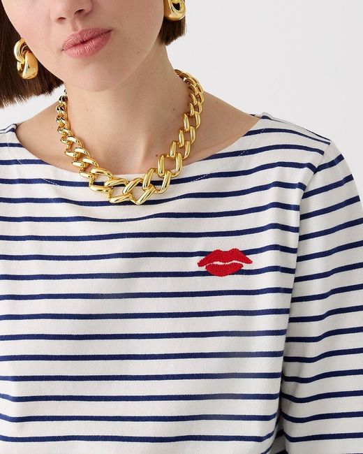J.Crew Blue Classic Mariner Cloth Boatneck T-Shirt With Embroidery