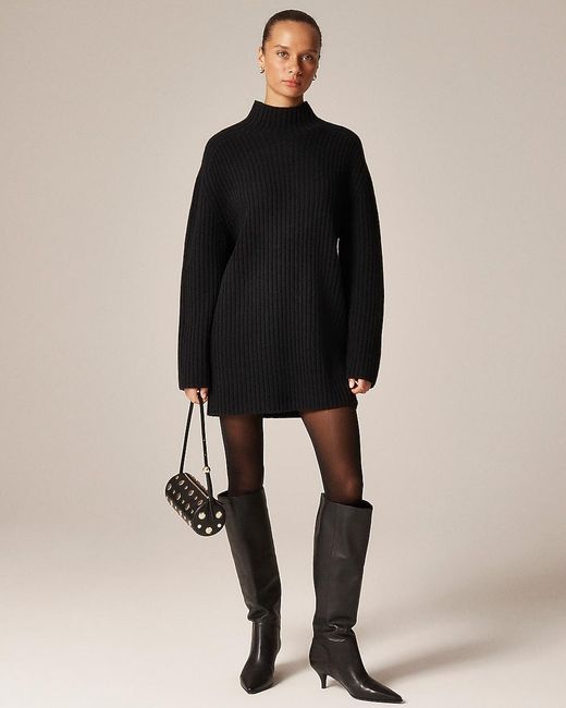 J.Crew Ribbed Turtleneck Mini Sweater-Dress in Black | Lyst