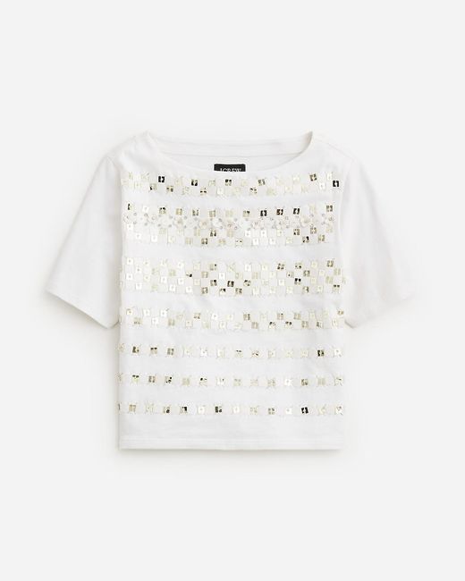 J.Crew Natural Limited-Edition Embellished T-Shirt With Floral Appliqués