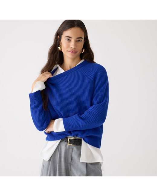 J.Crew Ribbed Cashmere Oversized Crewneck in Blue | Lyst