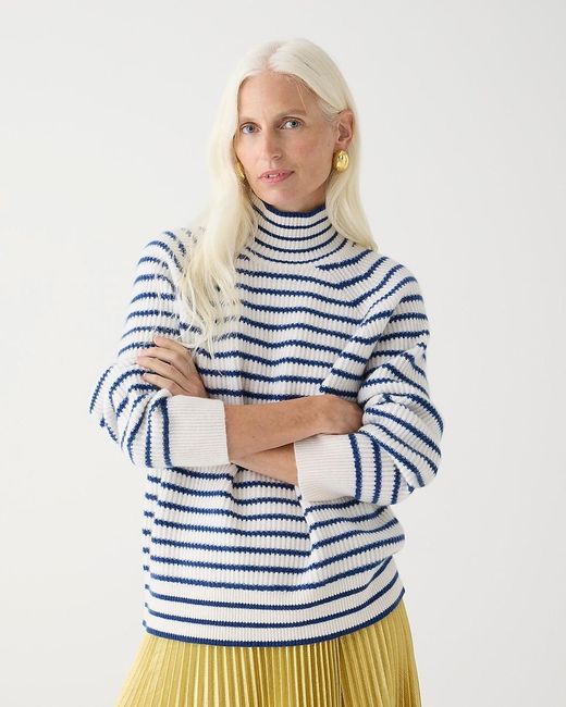 J.Crew Blue Ribbed Cashmere Turtleneck Sweater