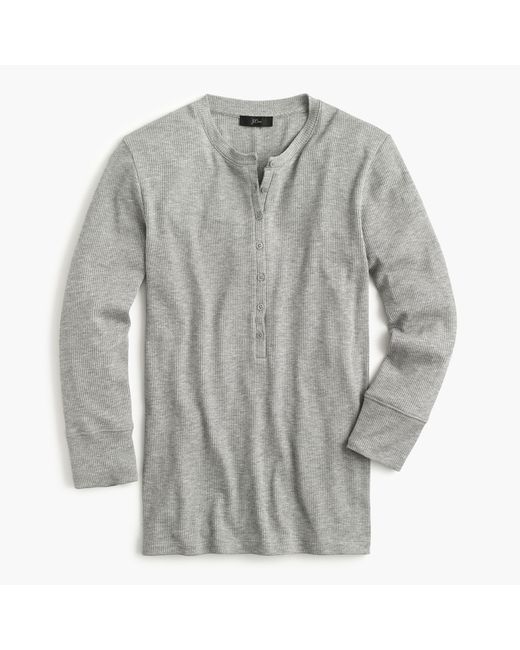 J.Crew Gray Ribbed Henley With Three-quarter Sleeves