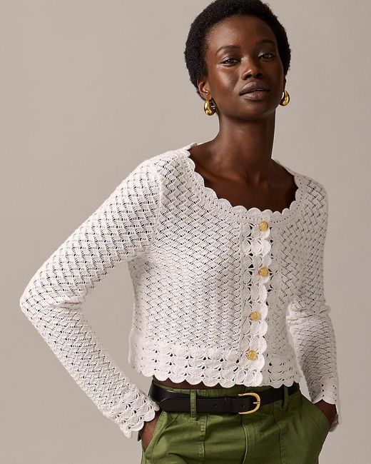 J.Crew Natural Crochet Cropped Cardigan Sweater