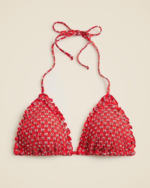 J.Crew Red Smocked Ruffle-Trim String Bikini Top