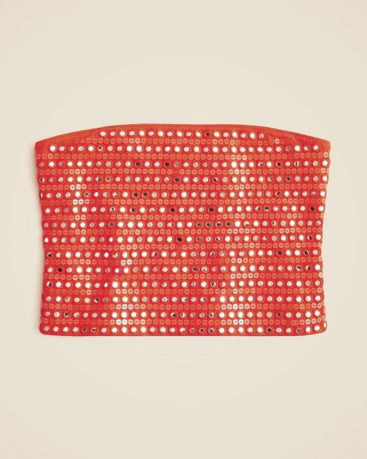 J.Crew Red Broken-In Jersey Tube Top With Mirror Embellishments