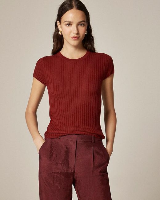 J.Crew Red New Ribbed Featherweight Cashmere T-Shirt