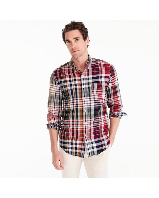 J.Crew Indian Madras Shirt In Mixed Red Plaid for men