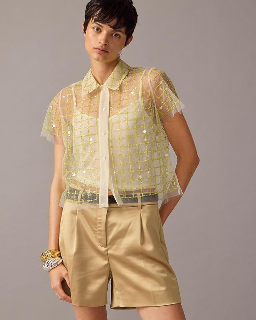 J.Crew Natural Collection Cropped Gamine Shirt With Patterned Sequins