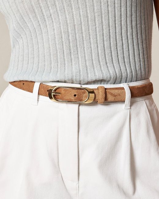 J.Crew White Skinny Oval Buckle Suede Belt