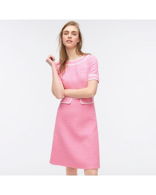 J.Crew Pink A-line Dress With Flap Pockets In Tweed