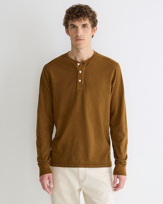 J.Crew Brown Slim Long-Sleeve Garment-Dyed Slub Cotton Henley for men