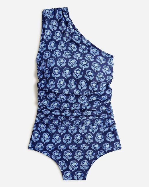J.Crew Blue Ruched One-Shoulder One-Piece Swimsuit
