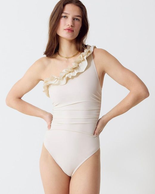 J.Crew Natural Matte Ruffle One-Shoulder One-Piece Swimsuit