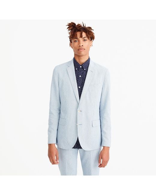 J.Crew Blue Ludlow Slim-fit Unstructured Suit Jacket In Houndstooth Cotton-linen for men