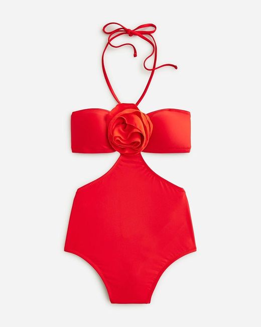 J.Crew Red Rosette Side-Cutout One-Piece Swimsuit
