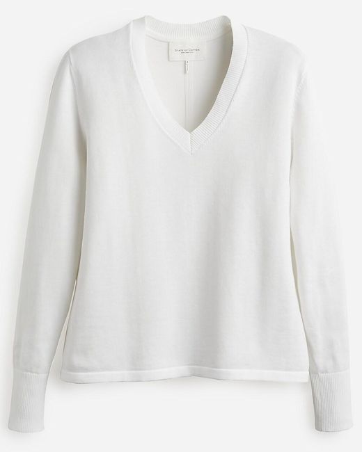 J.Crew White State Of Cotton Nyc Ellie V-Neck Sweater