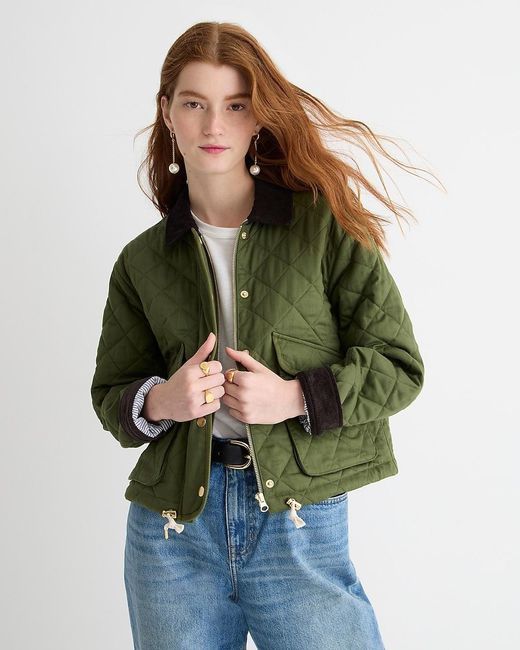 J.Crew Green Limited-Edition New Cropped Quilted Barn Jacket