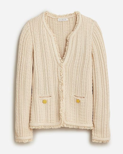 J.Crew Natural Textured Cable-Knit Lady Jacket With Fringe