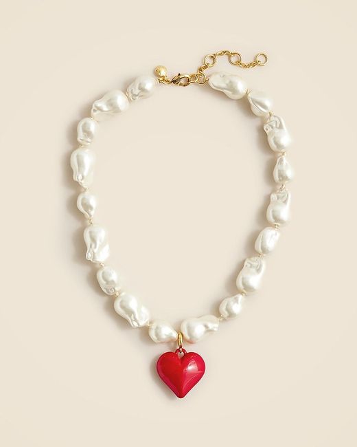 J.Crew Natural Enamel Heart And Pearl Pendant Necklace