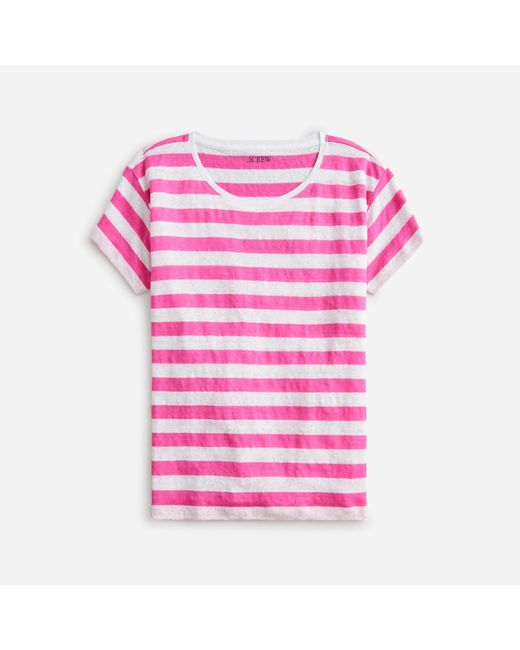 J.Crew Pink Relaxed Linen T-shirt In Stripe
